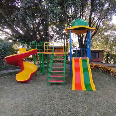 Top Demand Kids Outdoor Play Station Double Slide with Dome, Spiral Set - 12 Ft.