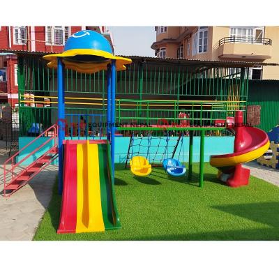 Best Kids Outdoor Play Station With Dome Double Slide, Mini Swing, Rope Climber  & Spiral Set