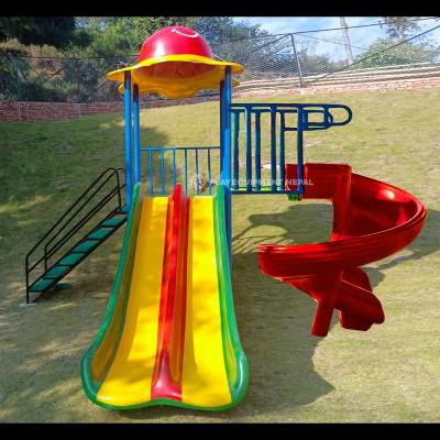 Big Double Slide Dome with Spiral Set Mini Outdoor Kids Play Equipment