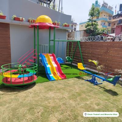 Combo Set Double Slide with Dome Set and Swing with Merry Go Round and See Saw Play Ground Equipment