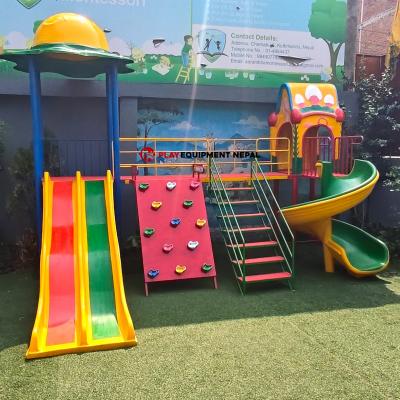 Famous Outdoor Kids Play Station With Double Slide, Rock Climbing, Spiral and Dome House - 15 Ft.
