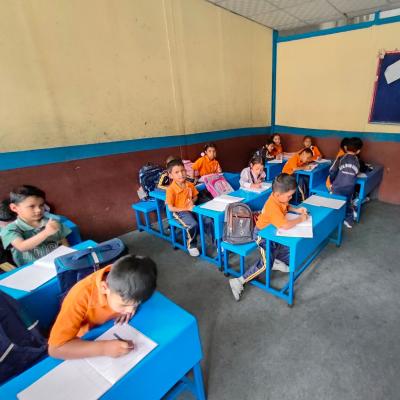 38 x 12 Inch Fiber Metal School Desks Benche with plane chair Set   -  2 Seater