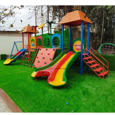 Modern Best Outdoor Kids Play Station With Single Slide Dome House, Rope Climber, Rock Climbing, Y Design Double Slide and House and attach Swing Set - 27 Ft. Set