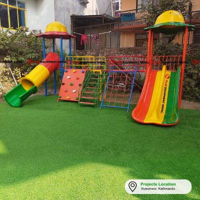 Most Wanted Kids Multi Outdoor Playstation 9Ft Double Slide with Dome, Rope Climbing, Rock Climbing, Tunnel with Dome - 18 Ft Set