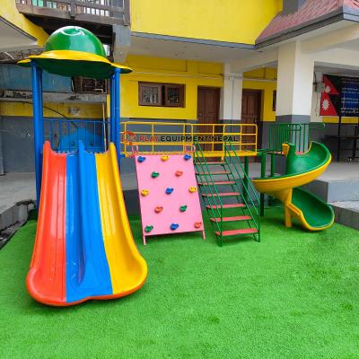 New Happy Outdoor Kids Play Station Big Double Slide with Dome, Rock Climbing, Spiral- 16 Feet