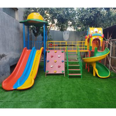 New Kids Outdoor Famous Play Ground Station Big Double Slide with Dome, Rock Climbing, Spiral and Design House - 16 Ft