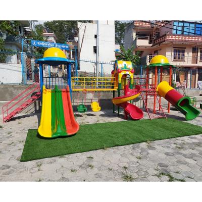 Outdoor Kids Multi Play Ground Equipment with 9 Ft Double Slide, Mini-Swing, Spiral with House, Climbing and Tunnel - 25 Ft