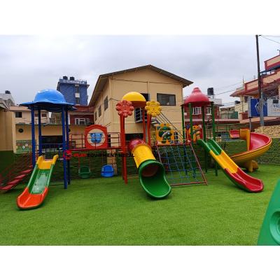 Outdoor Kids Multi Play Station With Single Slide Dome House,  Mini-Swing, Tunnel, Rope Climber, Single Slide and dome and Sprial Set - 27 Ft. Set