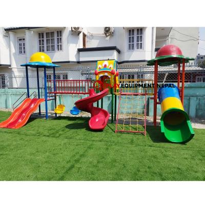 Outdoor Play Station With Double Slide, Spiral Swing, Tunnel and Dom House - 24 Ft.